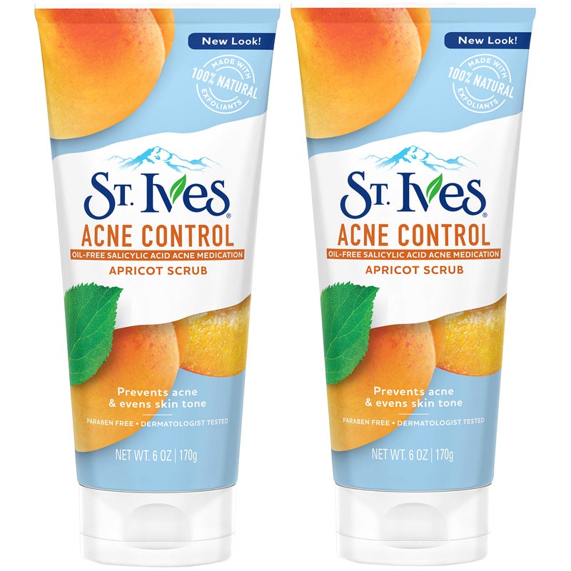 St. Ives Acne Control Face Scrub Apricot, Minimize Pores, Prevent Acne and Blemishes, With Salicylic Acid ,100% Natural Exfoliants, 6 oz, Twin Pack - Image 1